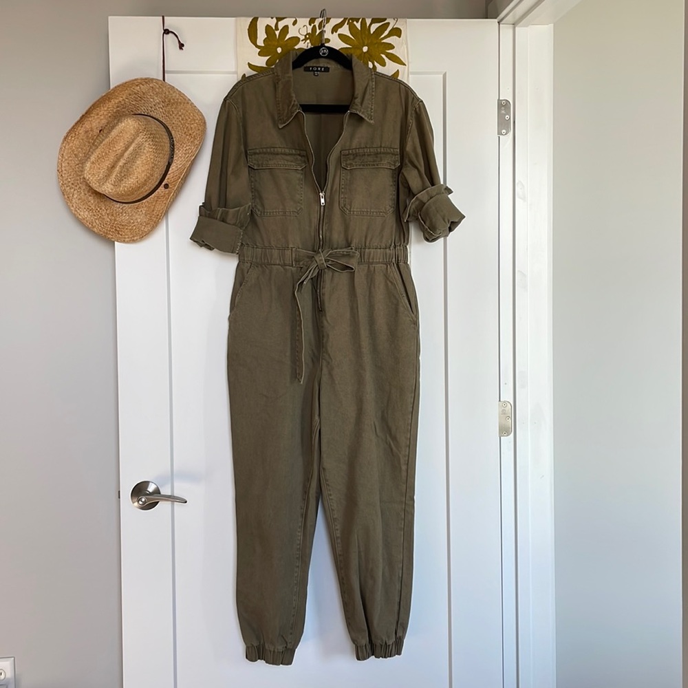 Military-inspired Khaki Twill Romper
